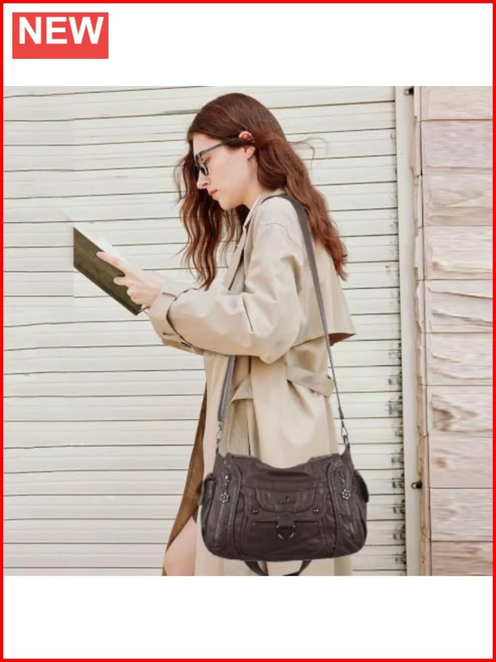 Vegan Leather Hobo Shoulder Bag with Adjustable Strap Large Capacity Tote